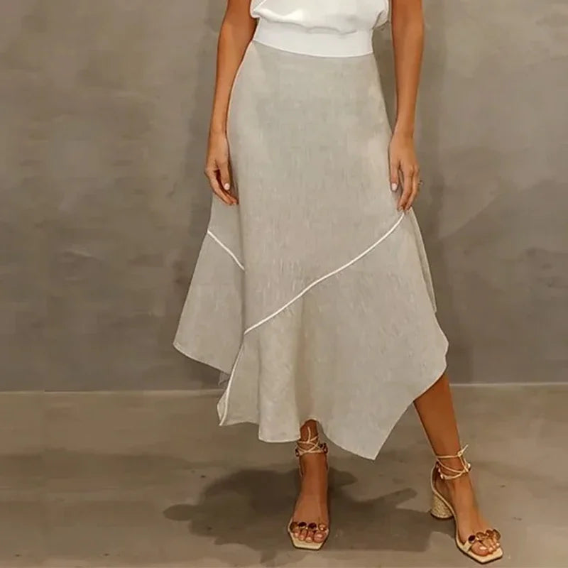 Conjunto Blusa com Decote em V e Saia Evasê Assimétrica Fellinne