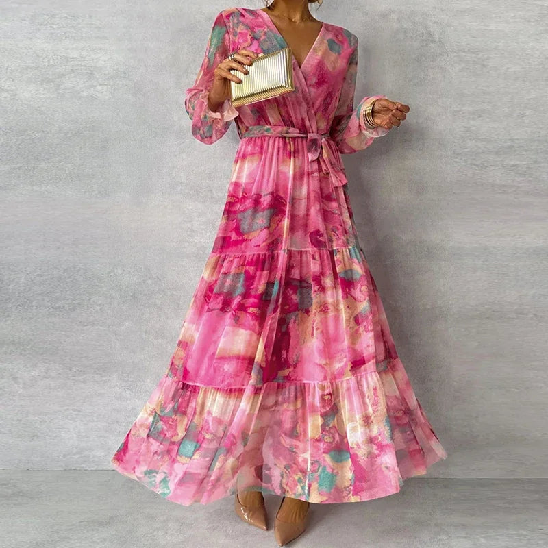 Vestido Longo Estampado Plissado Laise