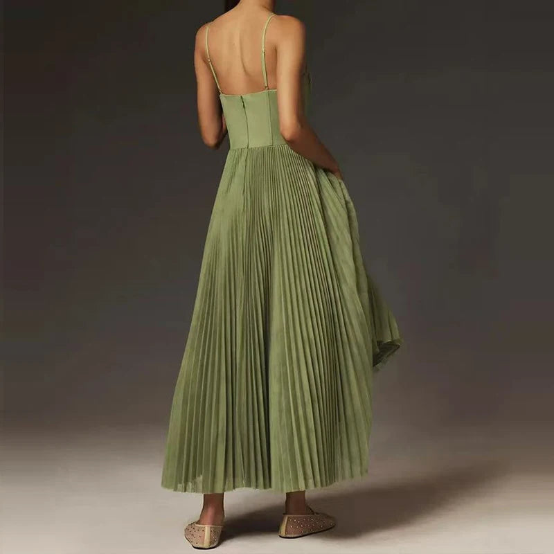 Vestido Longo Plissado com Alças Ingrid