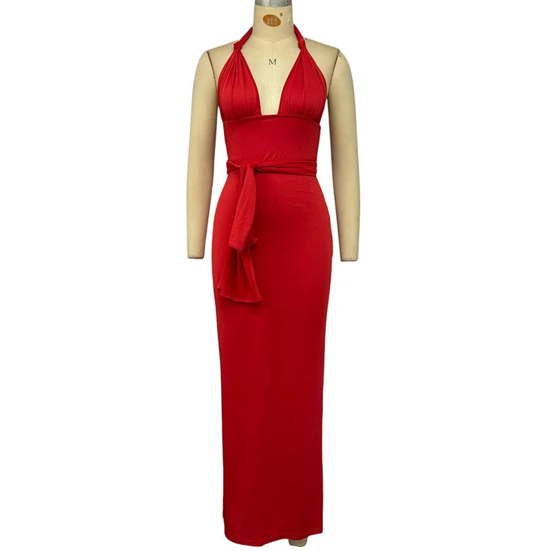 Vestido Longo Faixa na Cintura Costa Nua Tereza