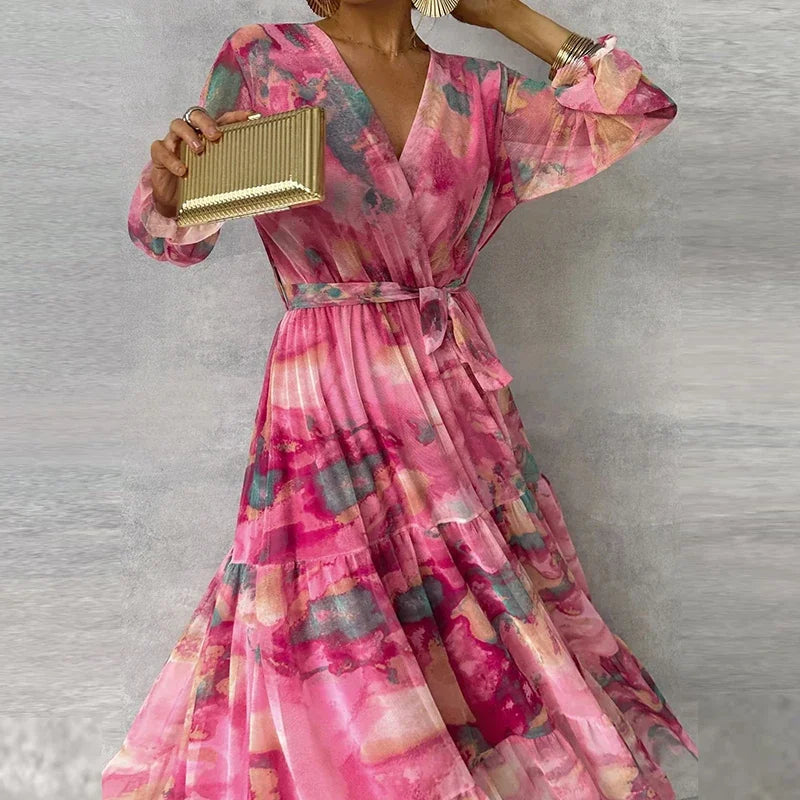 Vestido Longo Estampado Plissado Laise