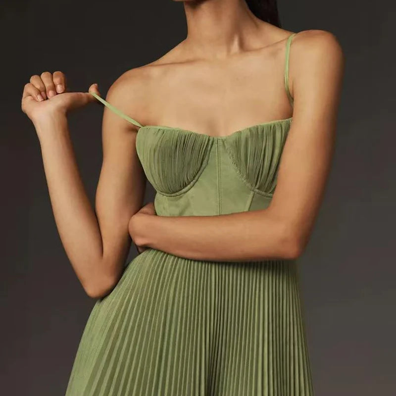 Vestido Longo Plissado com Alças Ingrid