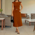Conjunto Cropped com Manga Borboleta e Saia Midi Evasê Fellinne