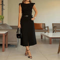 Conjunto Cropped com Manga Borboleta e Saia Midi Evasê Fellinne