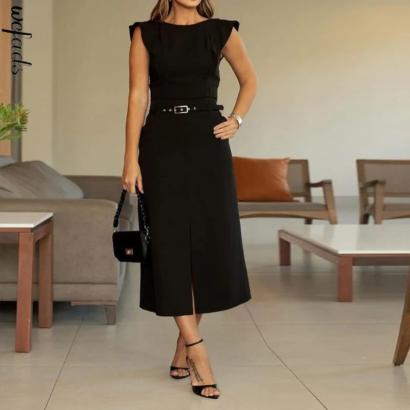 Conjunto Cropped com Manga Borboleta e Saia Midi Evasê Fellinne