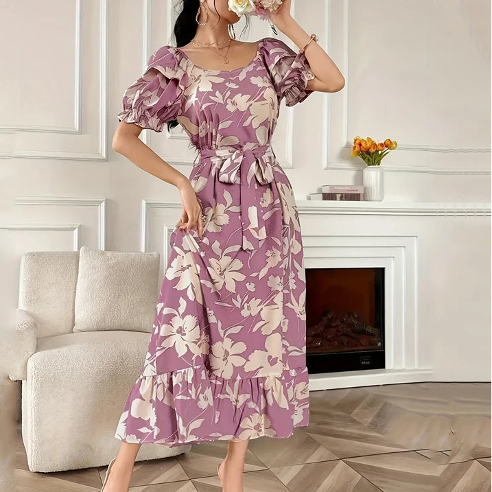 Vestido Estampa Floral e Laço Taynah